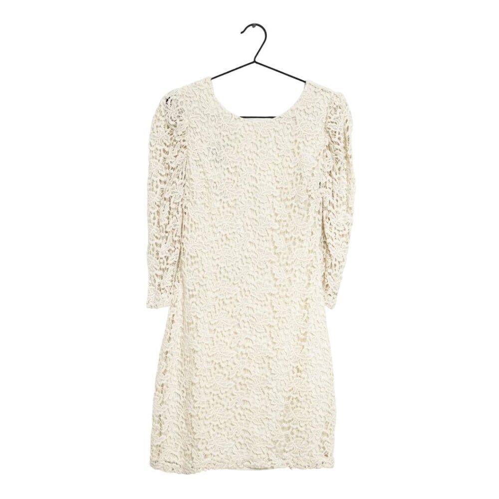 Mango Basics Ivory Lace Mini Dress – 34 Sleeve Elegant Sheath, Size XS
